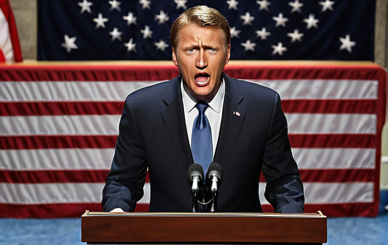 **
A political leader passionately delivering a speech, sharing a personal story of overcoming hardship. Focus on conveying emotion and connection with the audience.
**