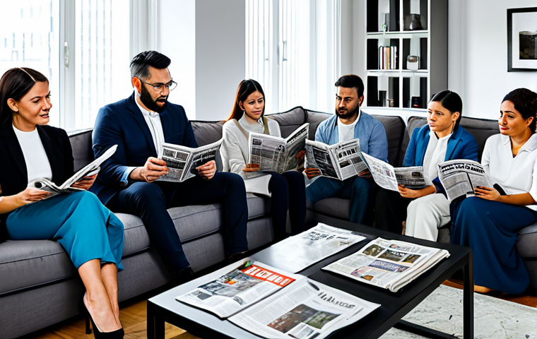 미디어 영향력 분석 - A professional news anchor, fully clothed in modest attire, reporting from a modern TV studio. Backg...