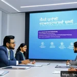 정책홍보 효과 분석 - A professional corporate training session in a modern office environment, featuring diverse Bengali ...